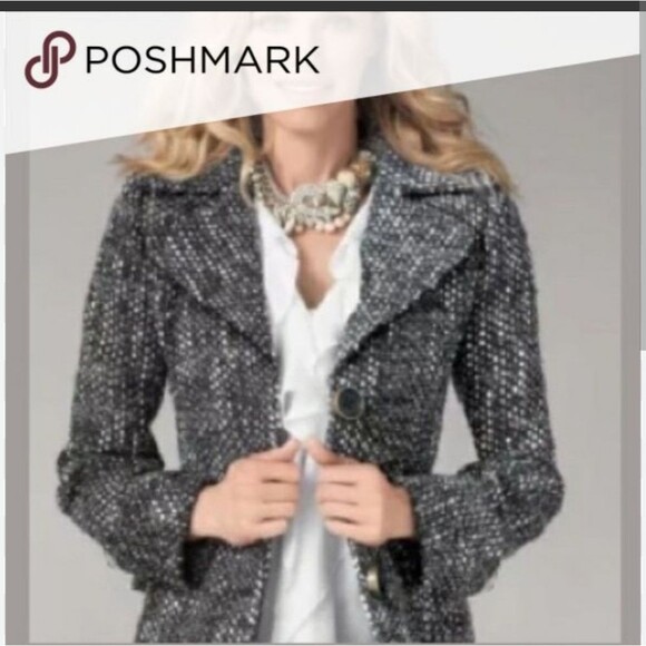 CAbi Style #686, Tweed Black White Gray, 2-Button Blazer Jacket, M - Picture 2 of 8